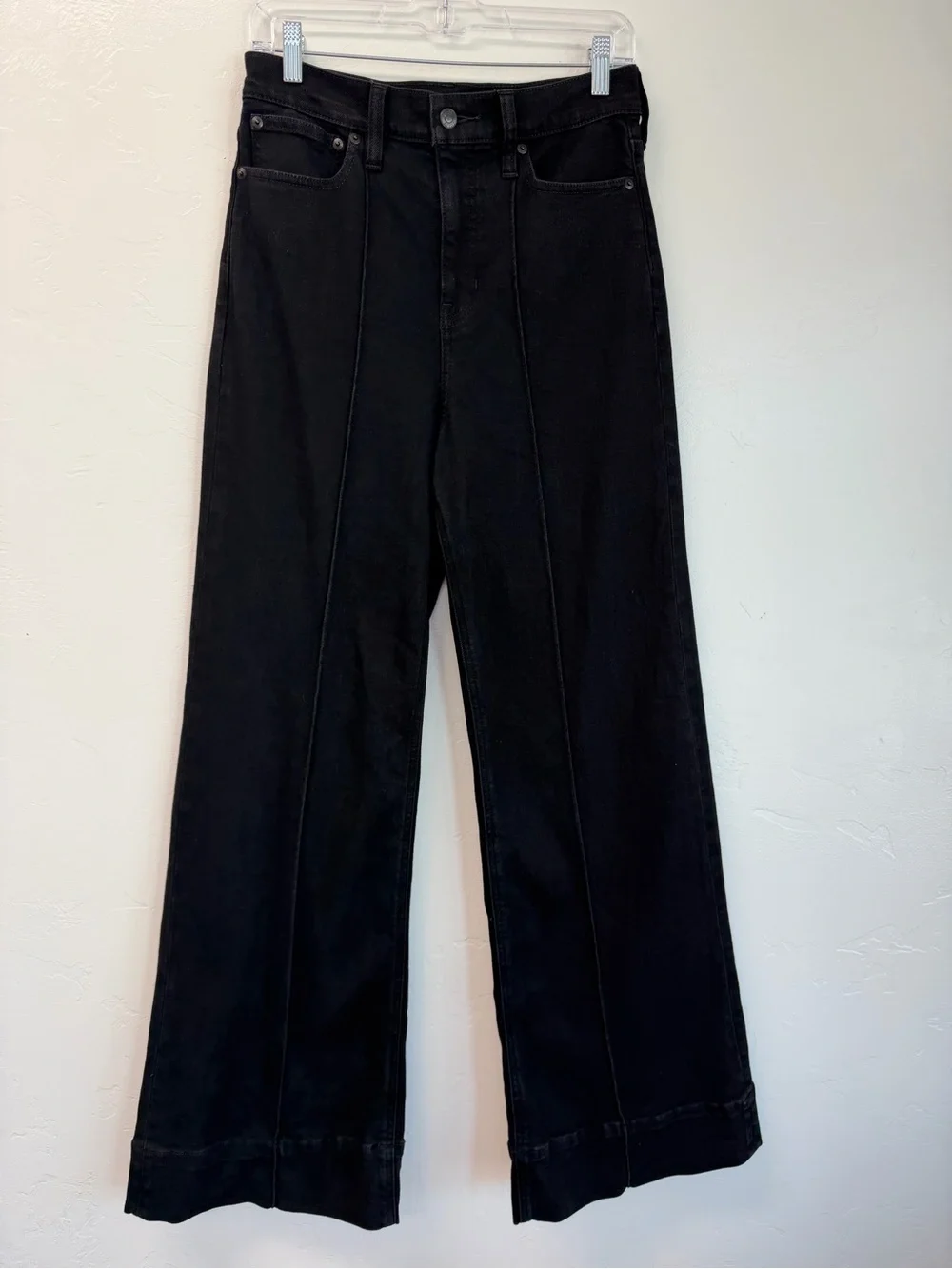 J.Crew Pintuck Denim Black High-Rise Wide-Leg Women's trouser Size 28